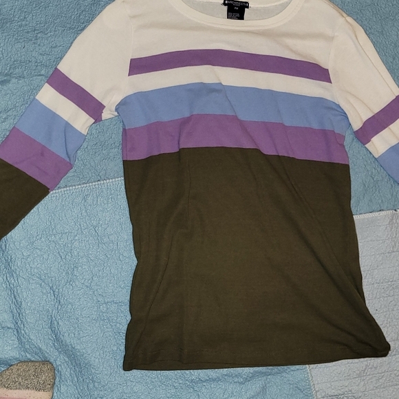 Striped Long Sleeve Top in Purple, Blue, and Olive - Picture 1 of 4